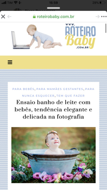 Matéria publicada pelo Roteiro Baby: Ensaio Banho de Leite com Bebês, tendência elegante e delicada na fotografia.